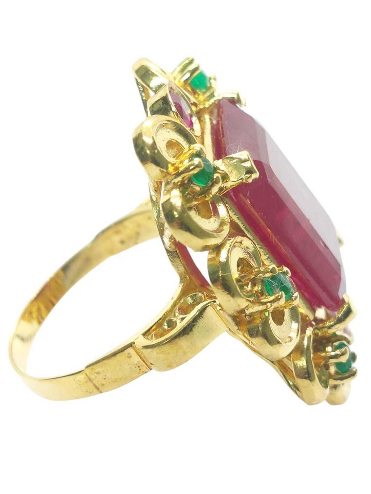 没有保留价 - 戒指 - 9 kt. 银, 黄金 红宝石 - 混合宝石 #4.3