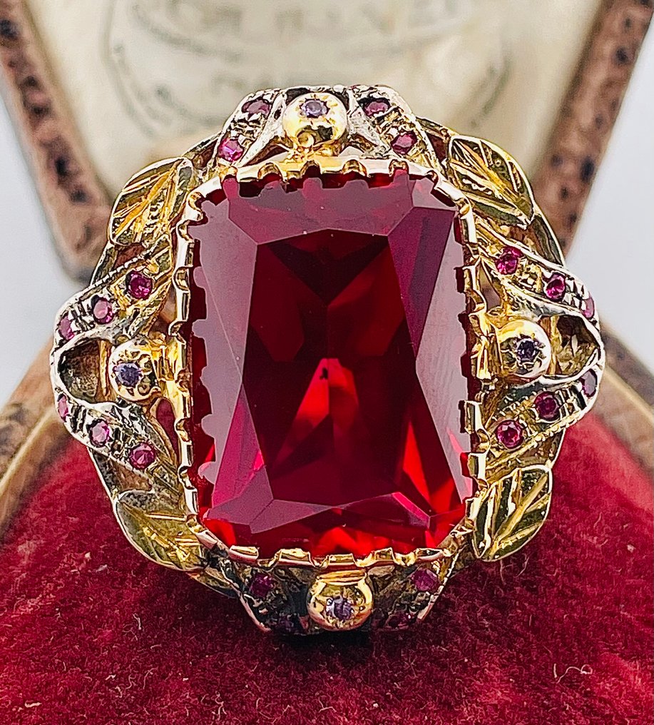 沒有保留價 - 戒指 - 9 節 黃金, 銀 紅寶石 - 紅寶石 #1.0