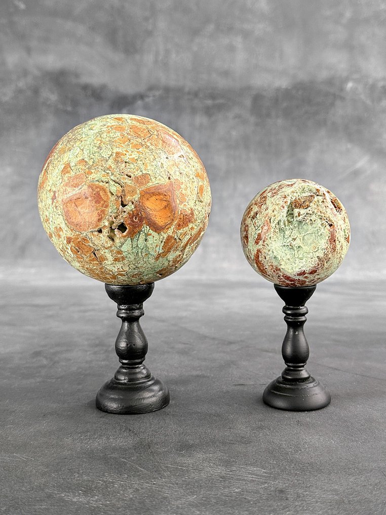 Χωρίς τιμή ελάχιστης προσφοράς - Υπέροχο ζεύγος πράσινης Σμιθσονίτη Σφαίρες πάνω σε προσαρμοσμένη βάση- 2300 g #1.0