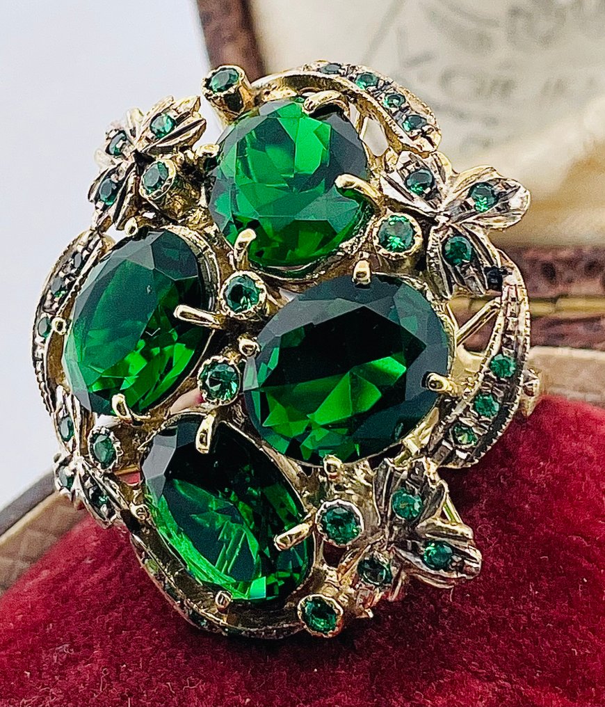 Ingen mindstepris - Ring - 9 kt. Gulguld, Sølv Smaragd - Smaragd #2.1