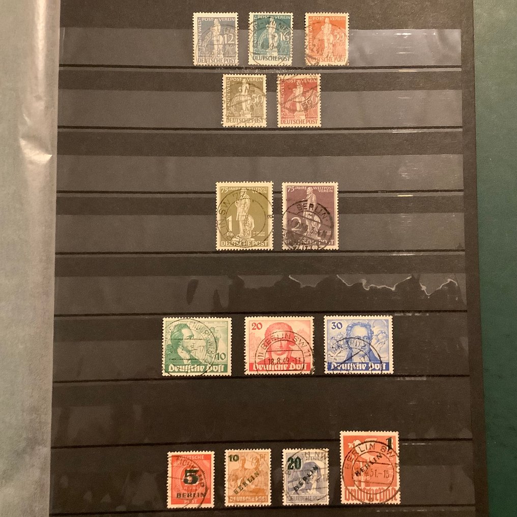 Berlin 1949 - Three complete emissions with UPU, Goethe, and green overprint with central stamps (U). - Michel 35/41 en 61/67 #1.0