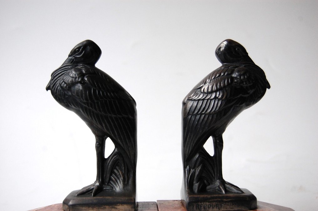 M Frecourt - Bookends (2) - Two storks - Art Deco - Metal and marble - Storks #2.1