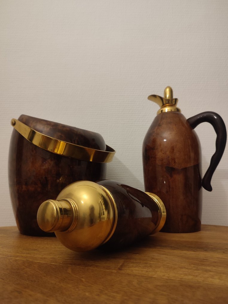 macabo Cusano Milanino - Aldo Tura - 鸡尾酒调酒器 (3) - 镀金黄铜, 山羊皮 #2.1