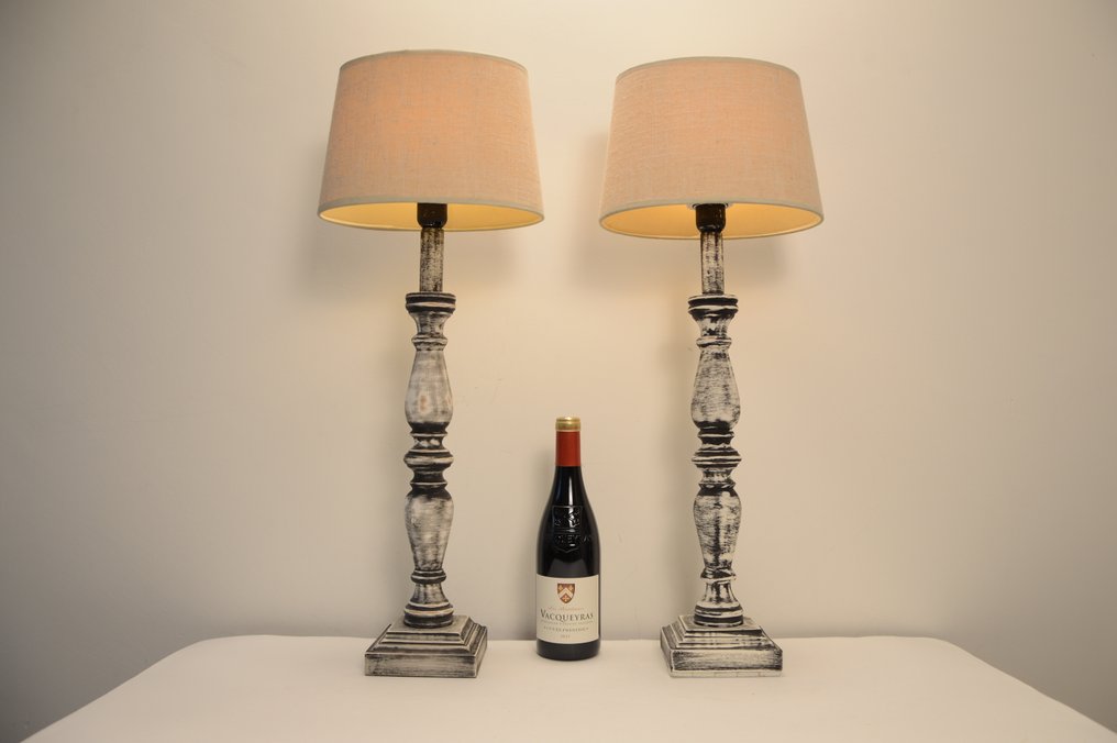 Table lamp (2) - Pair of elegant Table Lamps - Wood, Linen #4.3