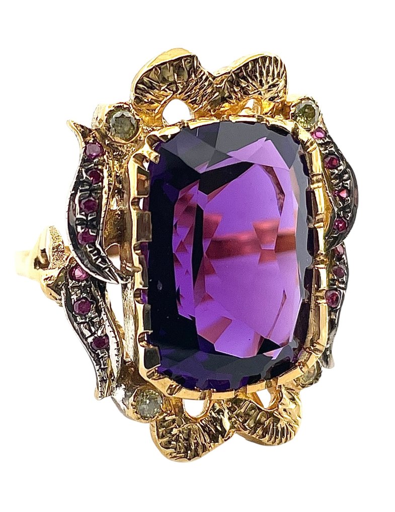 χωρίς τιμή ασφαλείας - Δαχτυλίδι - 9 kt. Κίτρινο χρυσό, Ασημί Αμέθυστος - Ρουμπίνι #3.2