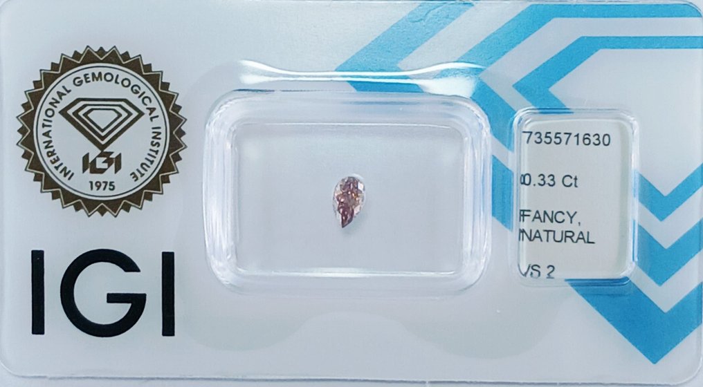 没有保留价 - 1 pcs 钻石  (天然色彩的)  - 0.33 ct - 梨形 - Fancy 稍带桃红色的, 棕色 - VS2 轻微内含二级 - 国际宝石研究院（IGI） #1.0