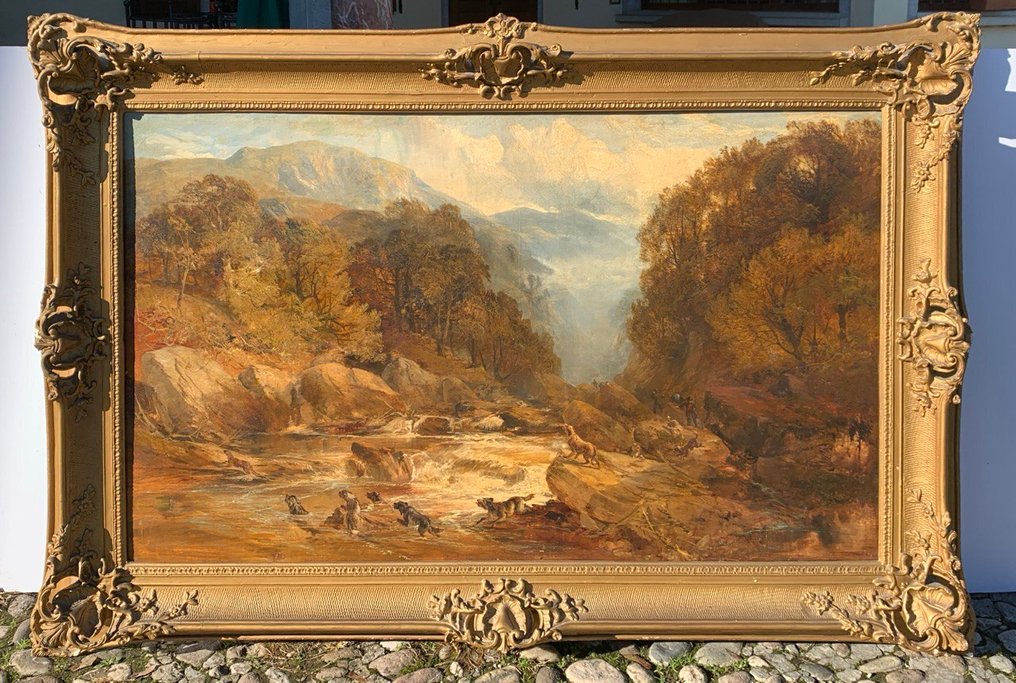 English school (XIX) - Landscape with Hunters and Dogs #2.1