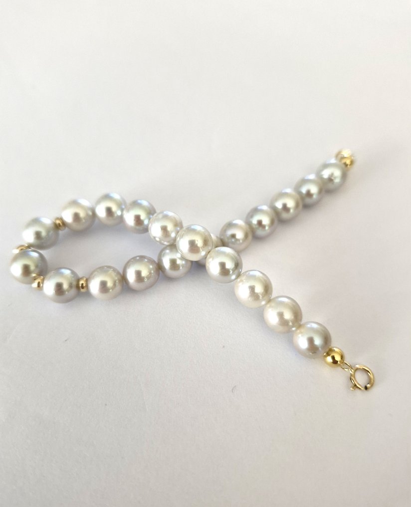 χωρίς τιμή ασφαλείας - Βραχιόλι - 14 καράτια Κίτρινο χρυσό - 61.70ct. tw. Μαργαριτάρι - Πολύ καθαρά μαργαριτάρια 7,5 mm. #1.0