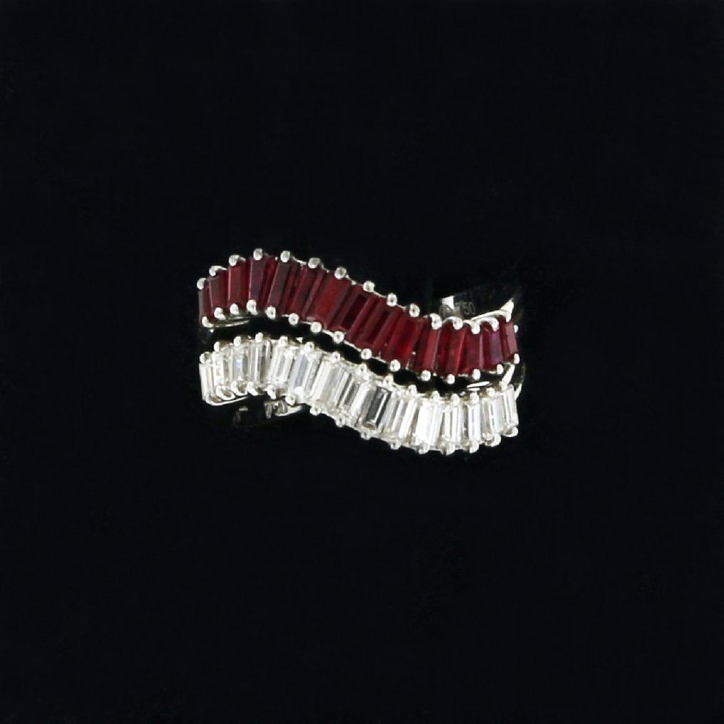 Inel - 18 ct. Aur alb -  0.97ct. tw. Diamant (Natural)  - Rubin #1.0