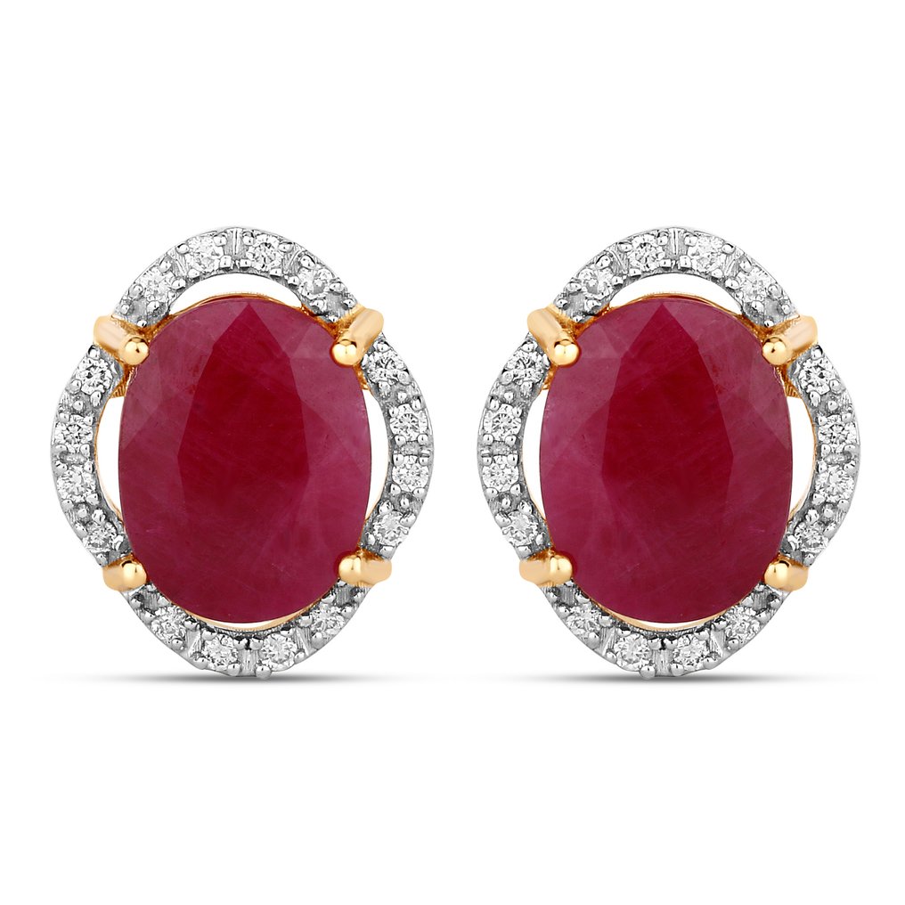 Korvakorut - 14 kt. Keltakulta - 5.08ct. tw. Rubiini - Timantti #1.0