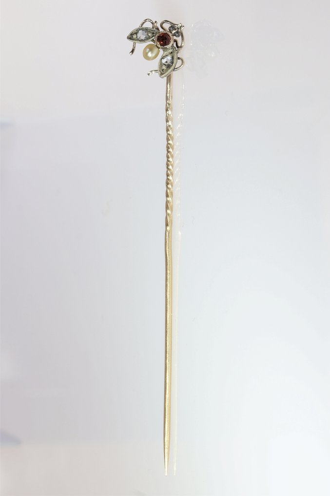没有保留价 - 珠宝别针 - 18K包金 玫瑰金 钻石 (天然)  - 珍珠 - 石榴石，古董 1880 #2.1