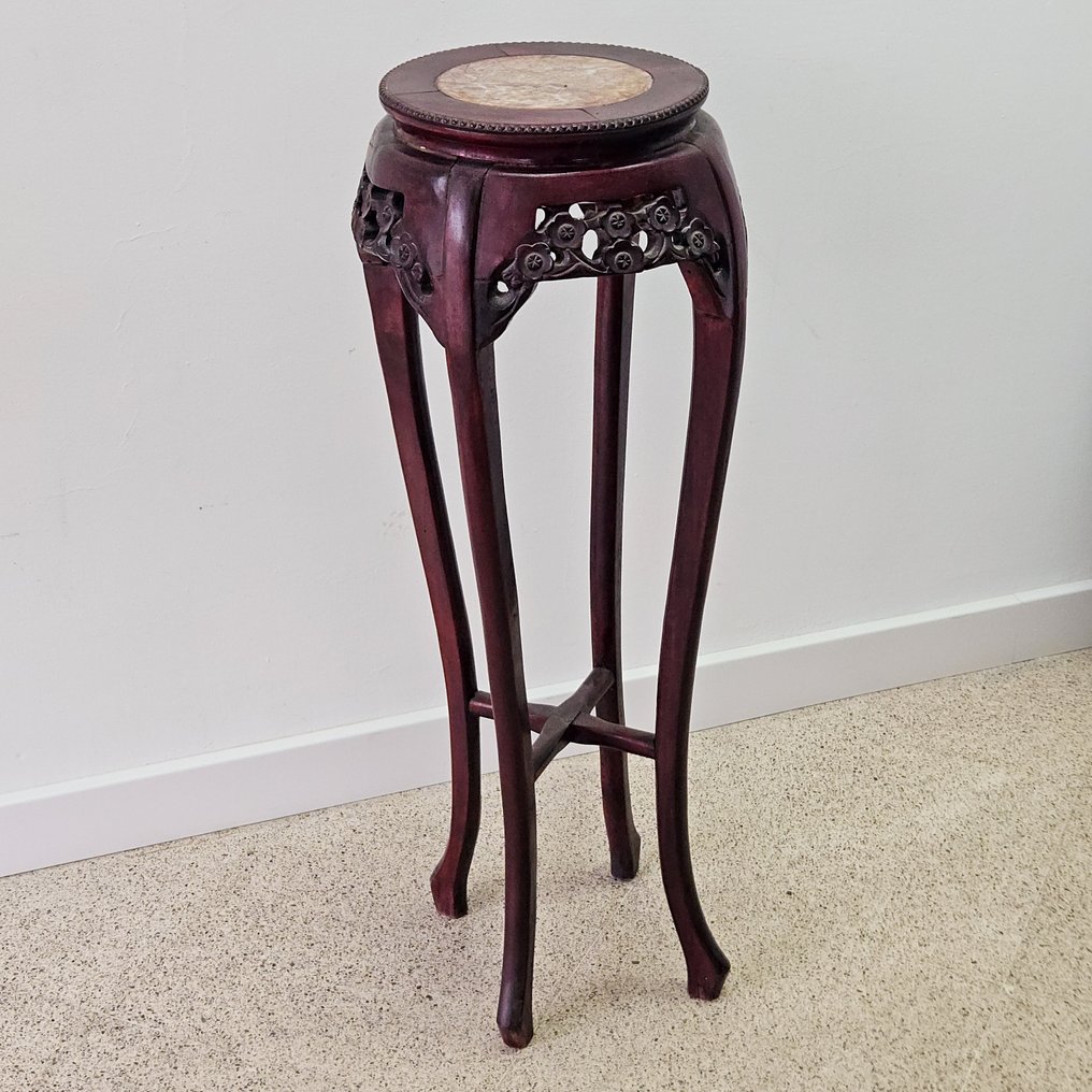 Side table - Carved wood insert with marble top #1.0