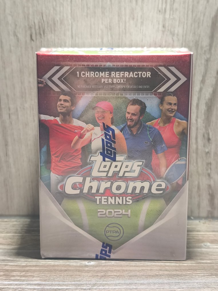2024 Topps Chrome Novak Djokovic   Carlos Alcaraz   Iga Swiatek   Aryna Sabalenka   Coco Gauff   Daniil Medvedev Original packaging, 2024 Topps Chrome Tennis 7-Pack Blaster Box - Mint (M) #1.0