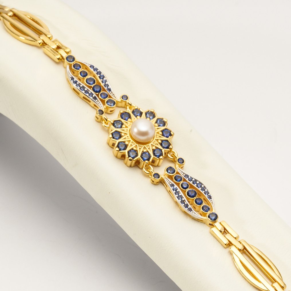 No Reserve Price - Bracelet Silver, Gold-plated Ruby - Vintage Inspired #1.0