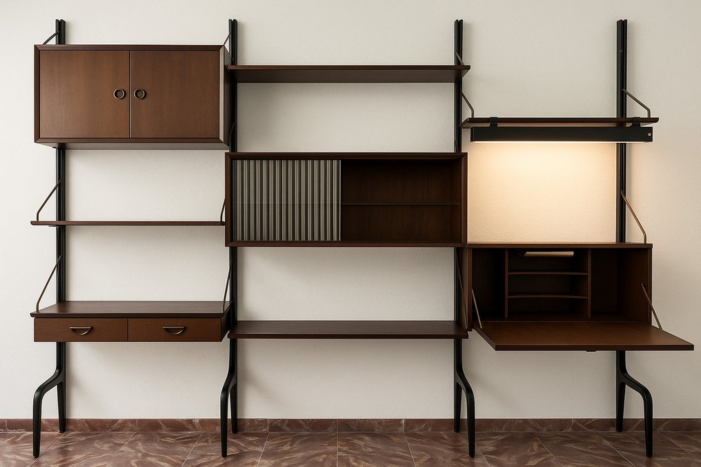 Louis van Teeffelen - Væghylde enhed - Teaktræ, Messing, Rosentræ #1.0