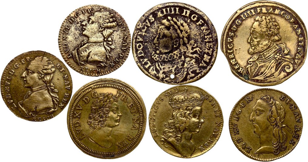 França. Lot Jetons 7 jetons de compte : cuivre, Louis XV, Louis XVI, Louis XIIII, Henri IV  (Sem preço de reserva) #1.0