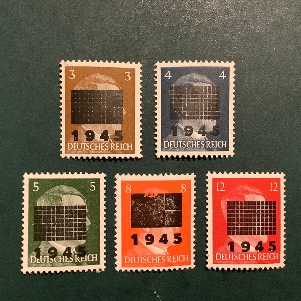 Németország - helyi posta 1945 - Netzschkau Reichenbach: 5 pecséttel helyi termékekkel. - Michel 2/4 I, 6 IIb en 8 I #1.0