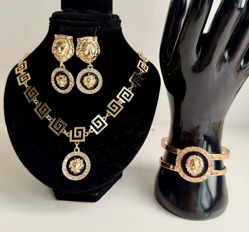 Themacollectie - Prachtige 24K goud vergulde en zwarte email Franse Imperium-stijl leeuwen volledige set. #1.0