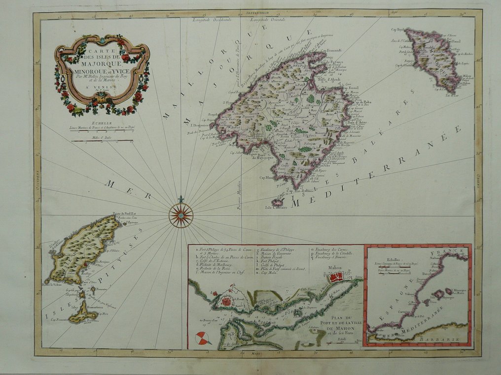 Spain - Baleares / Majorca / Minorca / Ibiza; P. Santini / M. Remondini - Carte des Isles de Majorque, Minorque et Yvice - 1761-1780 #1.0