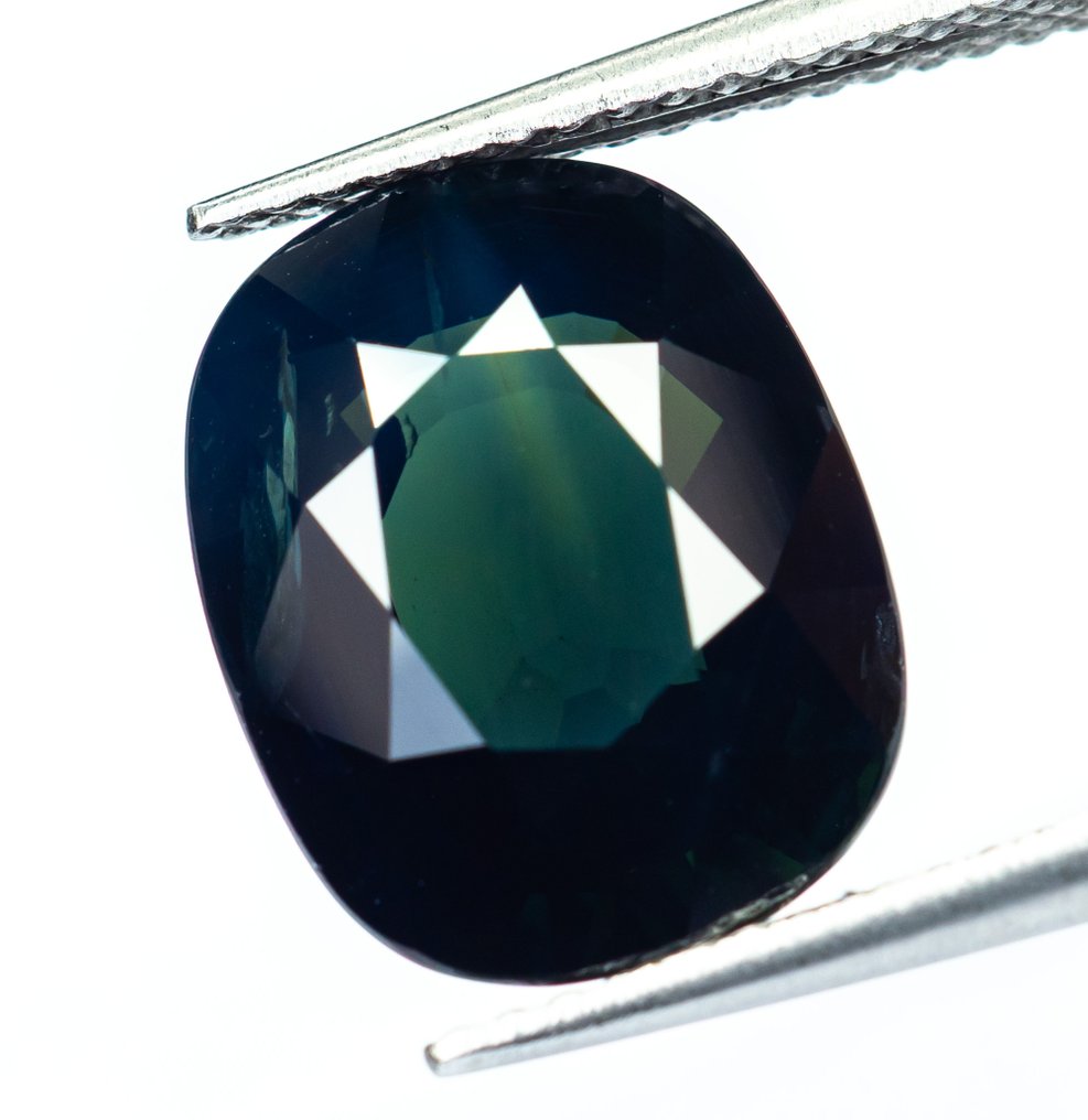 沒有保留價 藍寶石  - 10.13 ct - Bellerophon Gemlab - 深绿色蓝色 #2.1