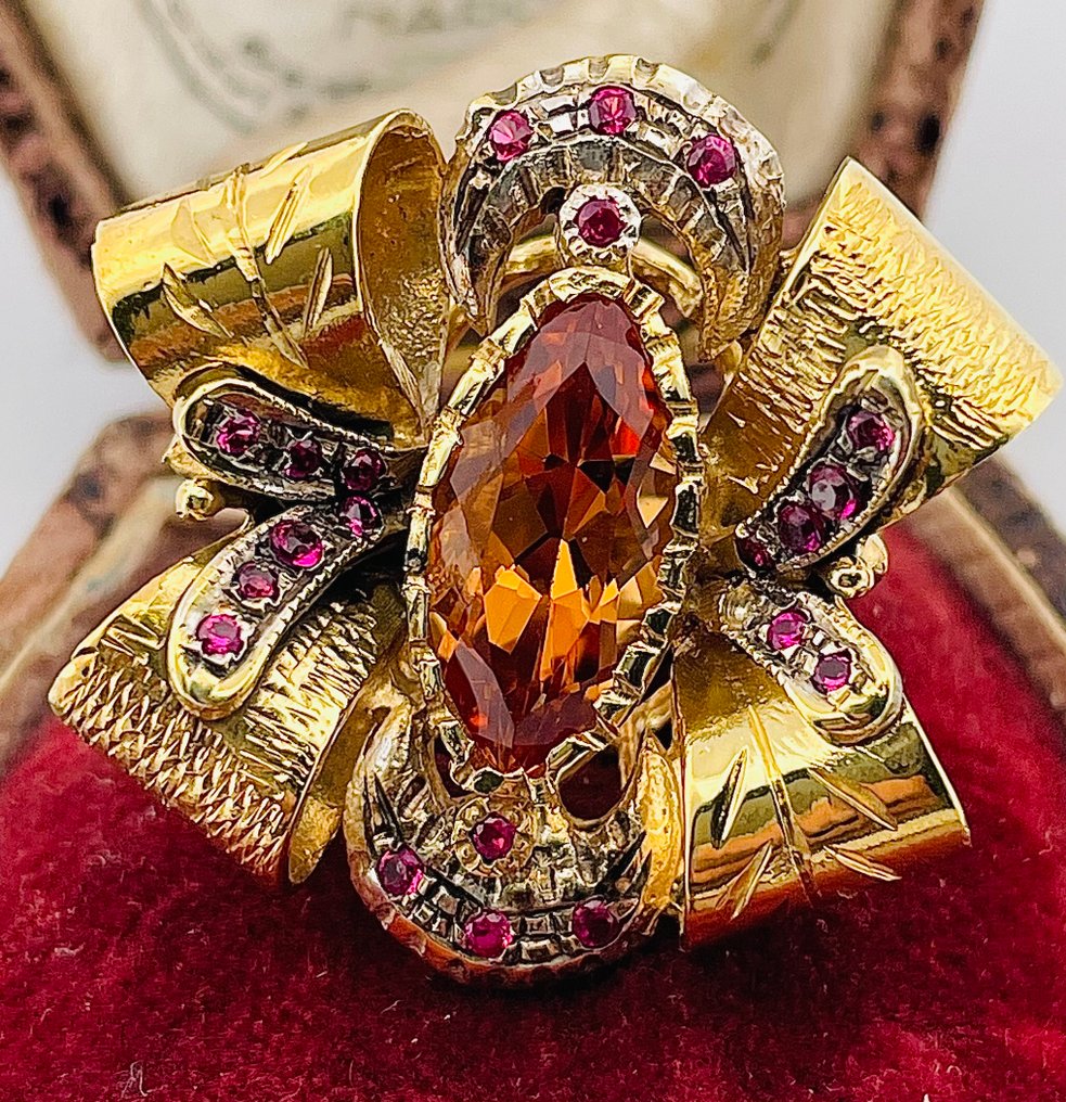 χωρίς τιμή ασφαλείας - Δαχτυλίδι - 9 kt. Κίτρινο χρυσό, Ασημί Χαλαζίας - Ρουμπίνι #1.0