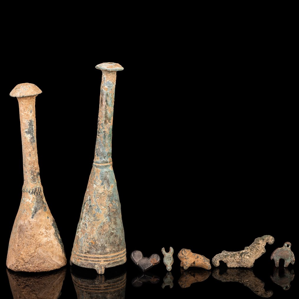 Ancient Near Eastern Bronze Pair of Standard Bases and Group of Fittings  (No Reserve Price) #1.0