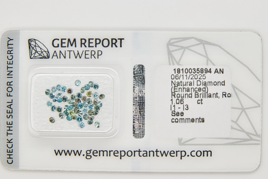 没有保留价 - 53 pcs 钻石 (经彩色处理) - 1.06 ct - 混合形状 - I1 内含一级, I2 内含二级, I3 - 安特卫普宝石报告(GRA) #1.0