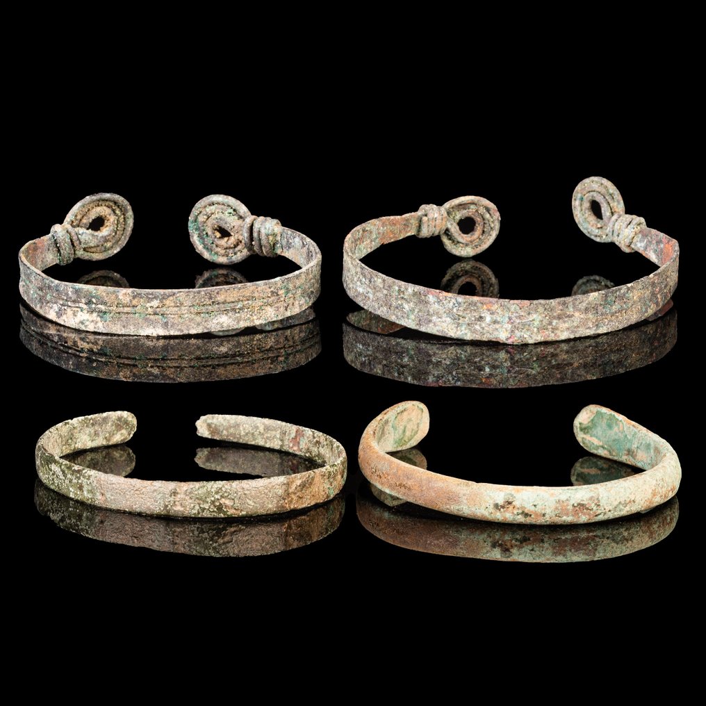 Ancient Group of Four Bronze Coiled and Plain Bracelets  (No Reserve Price) #1.0