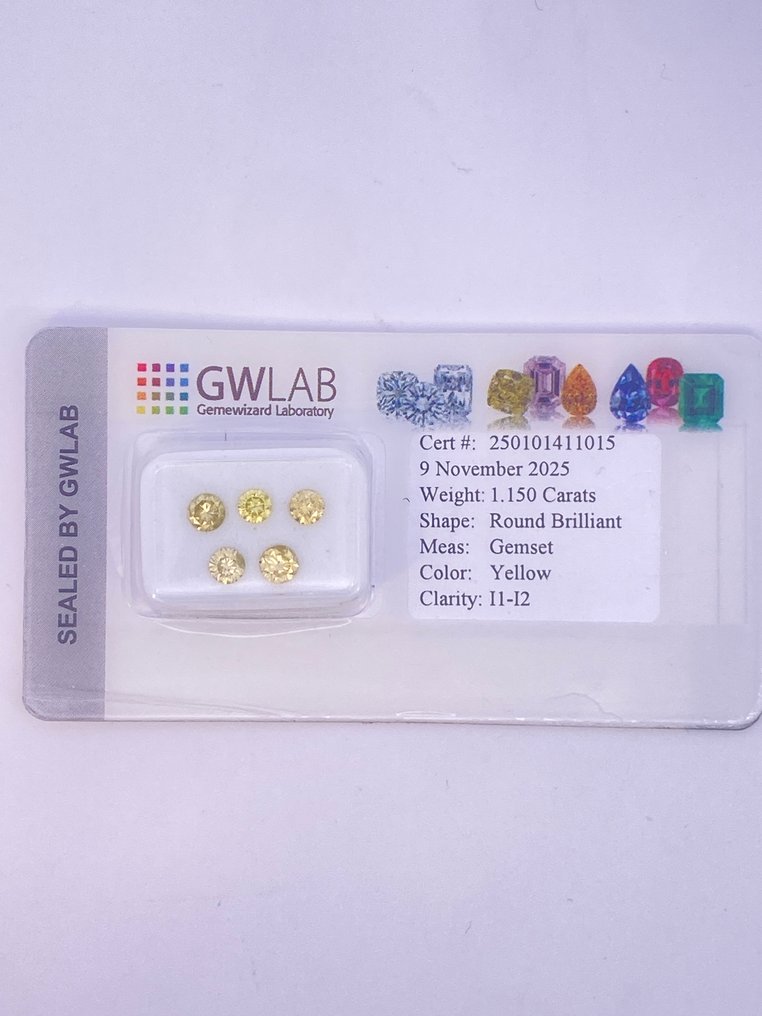 没有保留价 - 5 pcs 钻石  (经彩色处理)  - 1.15 ct - 圆形 - I1 内含一级, I2 内含二级 - Gemewizard宝石实验室（GWLab） #1.0