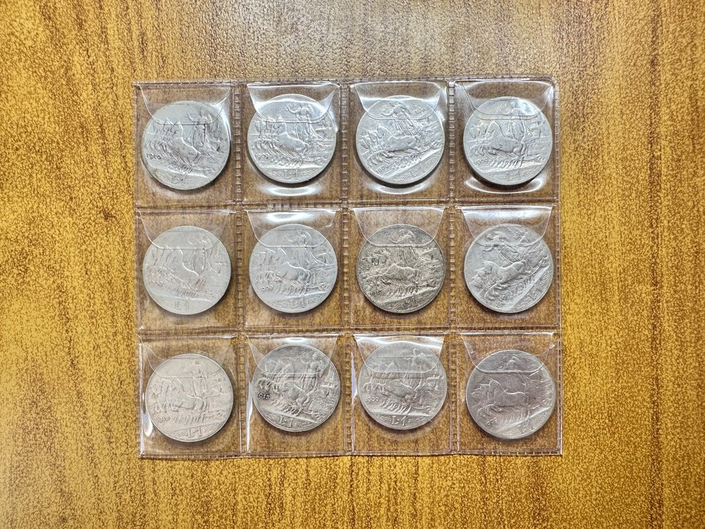 Ιταλία, Βασίλειο Vittorio Emanuele III. 1 Lira Anni vari “Quadriga” (12 monete) (χωρίς τιμή ασφαλείας) #1.0