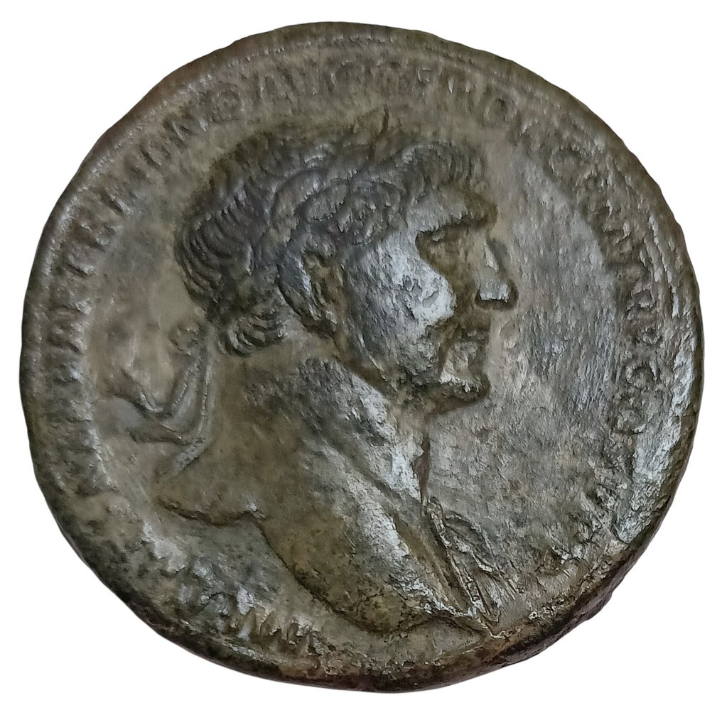 羅馬帝國. 圖拉真 (AD 98-117). Sestertius Rome - Pax seated left with Dacian kneeling at feet #1.0