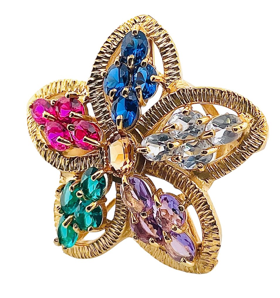 沒有保留價 - 戒指 - 9 節 黃金, 銀 混合寶石 - 石英 #4.3