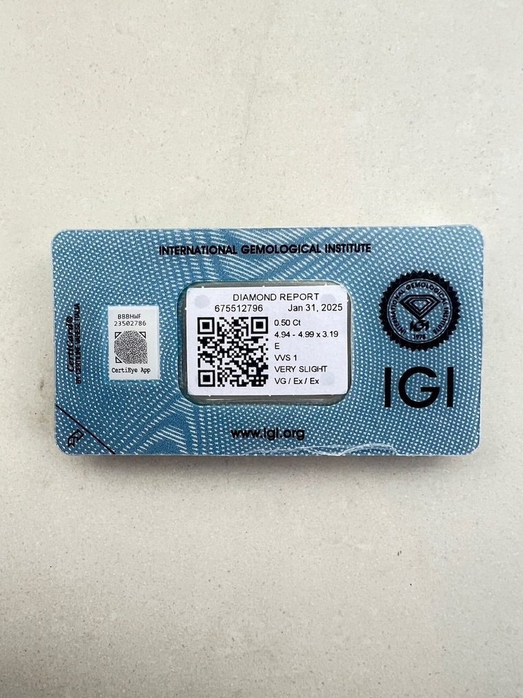 1 pcs Diamant (Natürlich) - 0.50 ct - Rund - E - VVS1 - International Gemological Institute (IGI) #1.0