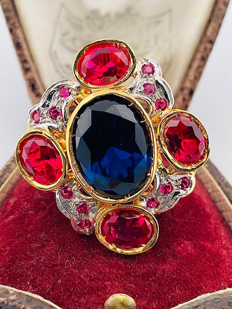 Nincs minimálár - Gyűrű - 9 Kt Sárga arany, Ezüst Zafír - Rubin #1.0