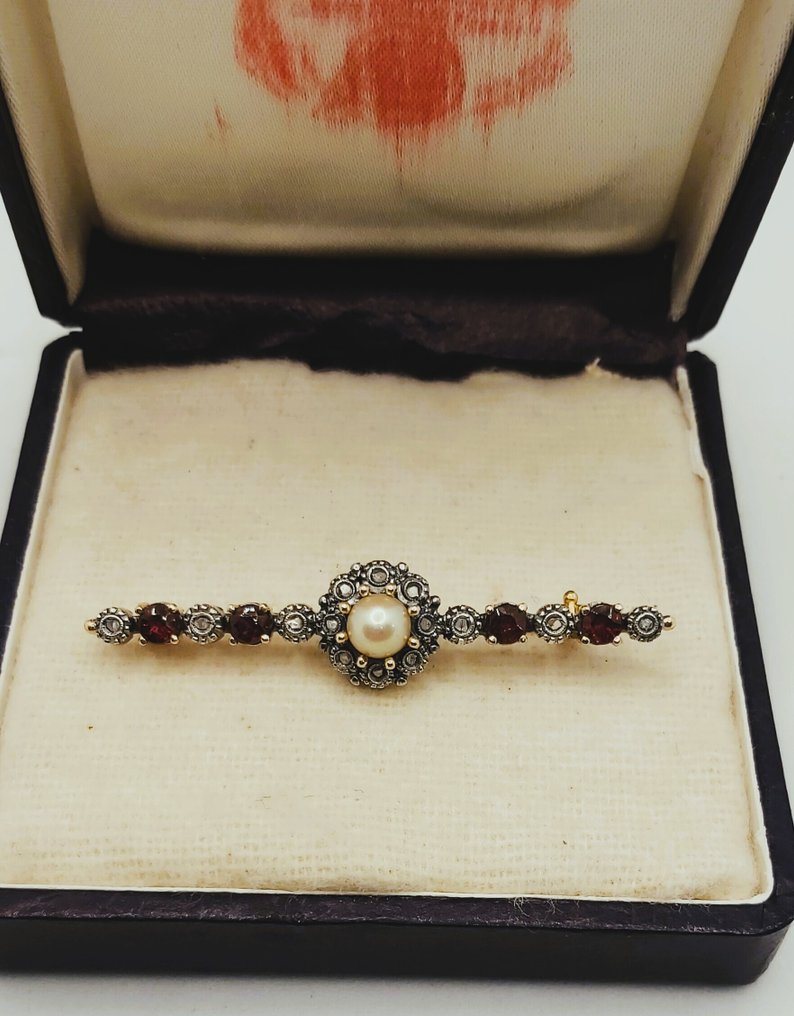 沒有保留價 - 珠寶別針 - 19.2克拉 黃金 -  0.40ct. tw. 石榴石 - 鉆石 #1.0