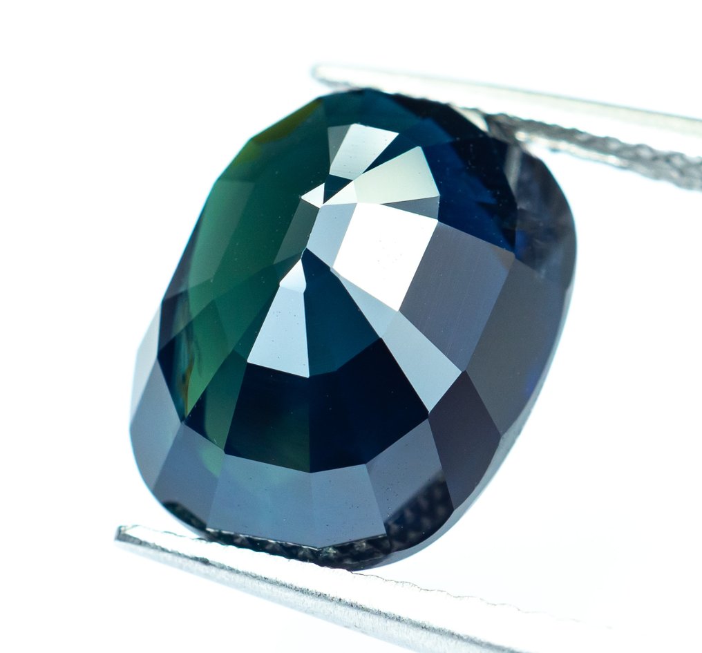 沒有保留價 藍寶石  - 10.13 ct - Bellerophon Gemlab - 深绿色蓝色 #4.3