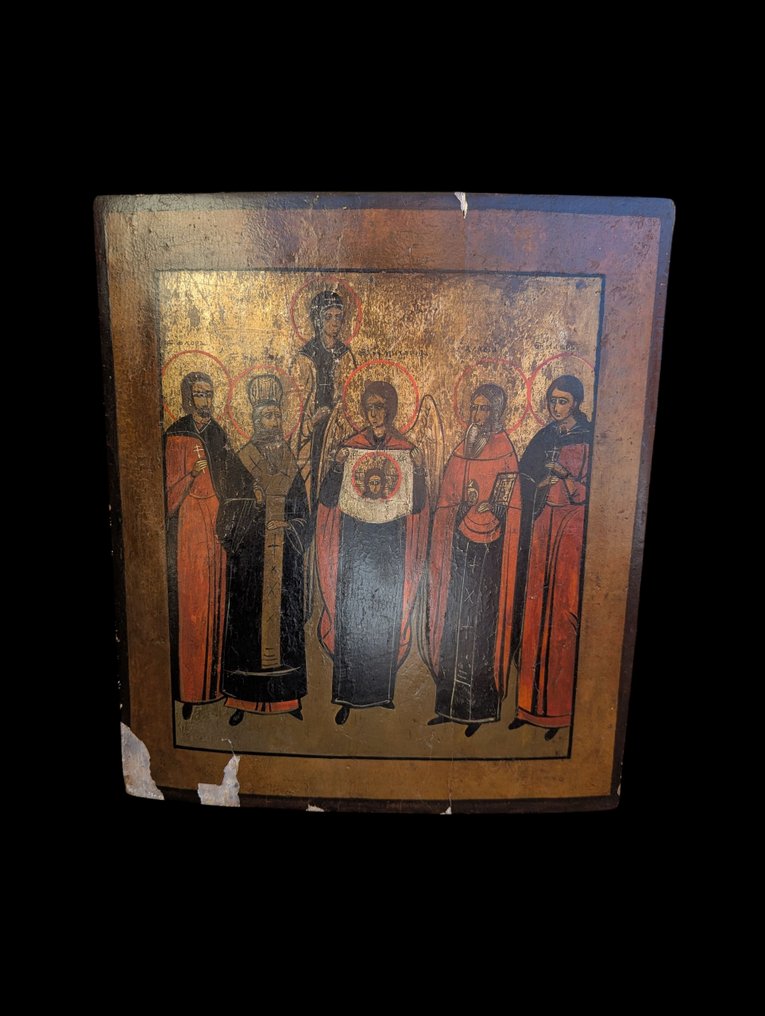 Icon - Icon of Archangel Michael with the Holy Mandylion and Selected Saints - Wood #1.0