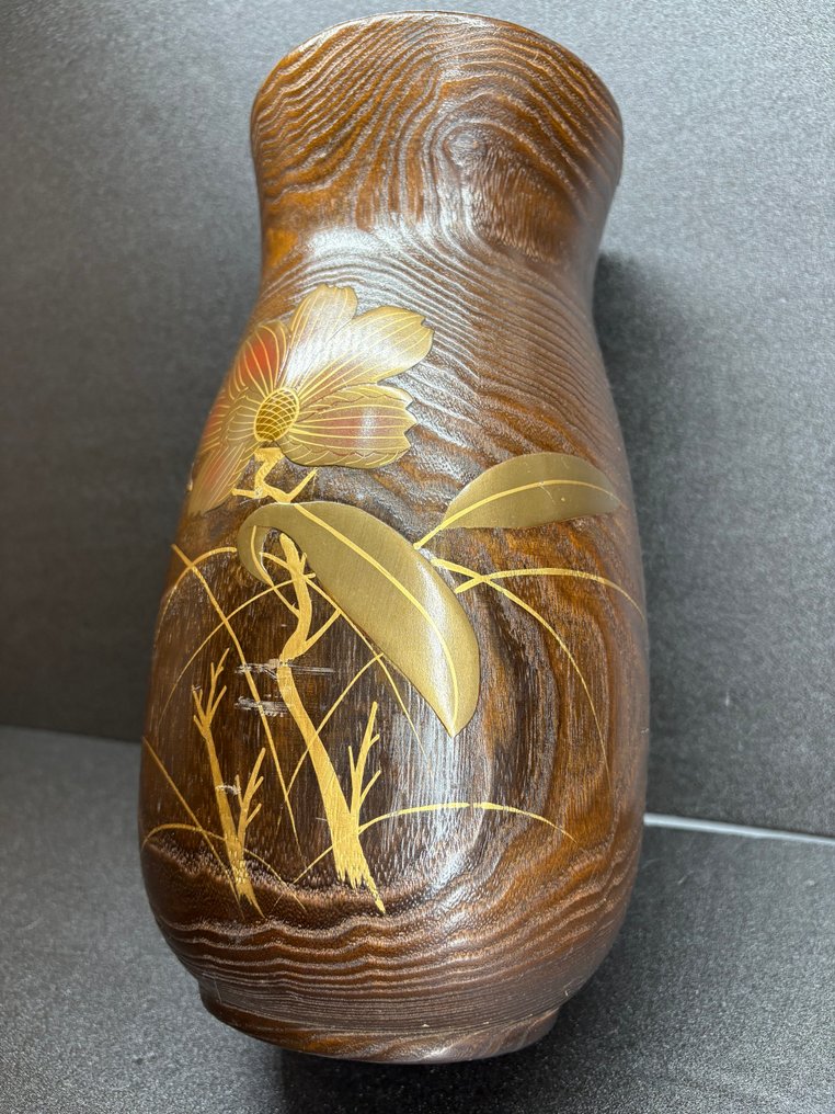 【几乎全新】金泽产桐制花器，配蒔絵装饰（金泽产桐制花器・蒔絵装饰付） – - 黄铜色, 木 - 日本 - Shōwa period (1926-1989) #2.1