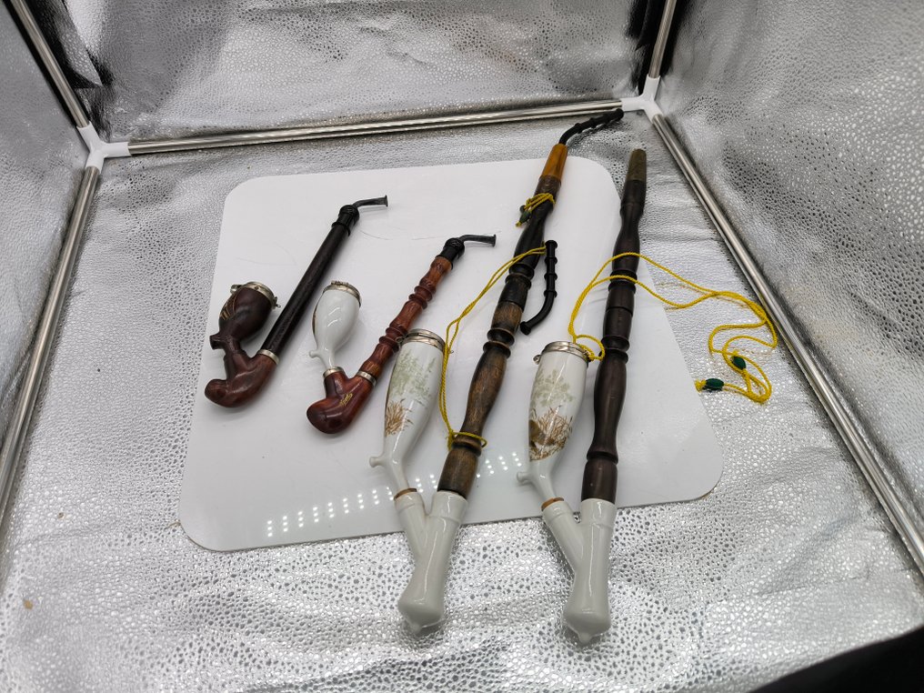 χωρίς τιμή ασφαλείας - Βάζο ταμπάκο (4) - Επινικελωμένος ορείχαλκος, Οξιά, Γυαλισμένο σκληρό πορσελάνη #1.0