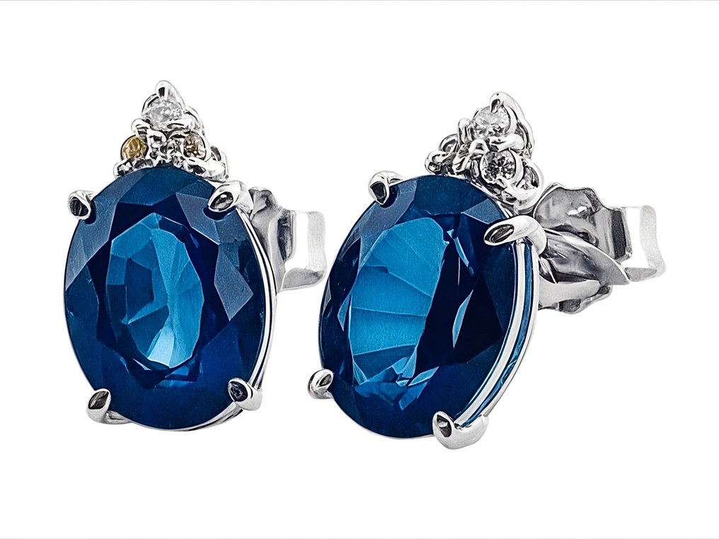 Sans Prix de Réserve - Boucles d'oreilles - 18 carats Or blanc Saphir - Diamant #1.0