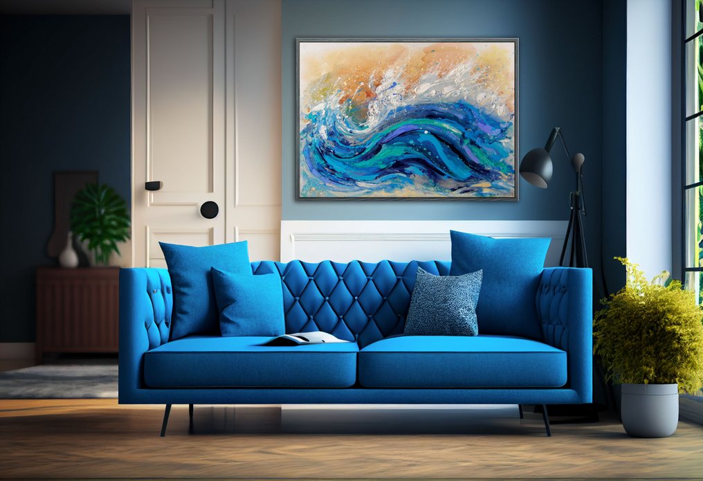 ART-IKarpikioti - Abstract Seascape “Blue Waves” / ONE OF A KIND - HAND PAINTING #3.2