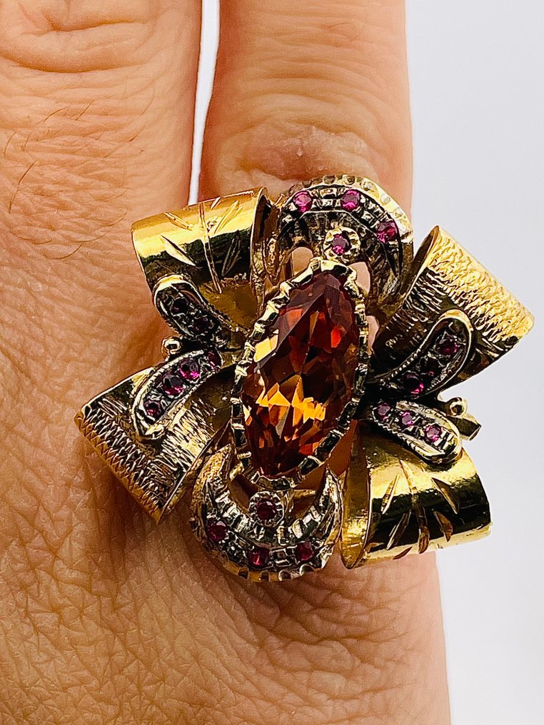 χωρίς τιμή ασφαλείας - Δαχτυλίδι - 9 kt. Κίτρινο χρυσό, Ασημί Χαλαζίας - Ρουμπίνι #3.2