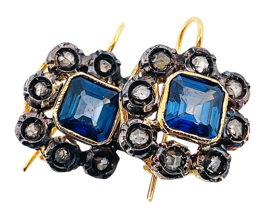 Sans Prix de Réserve - Boucles d'oreilles - 9 carats Or jaune, Argent Saphir - Diamant #3.2