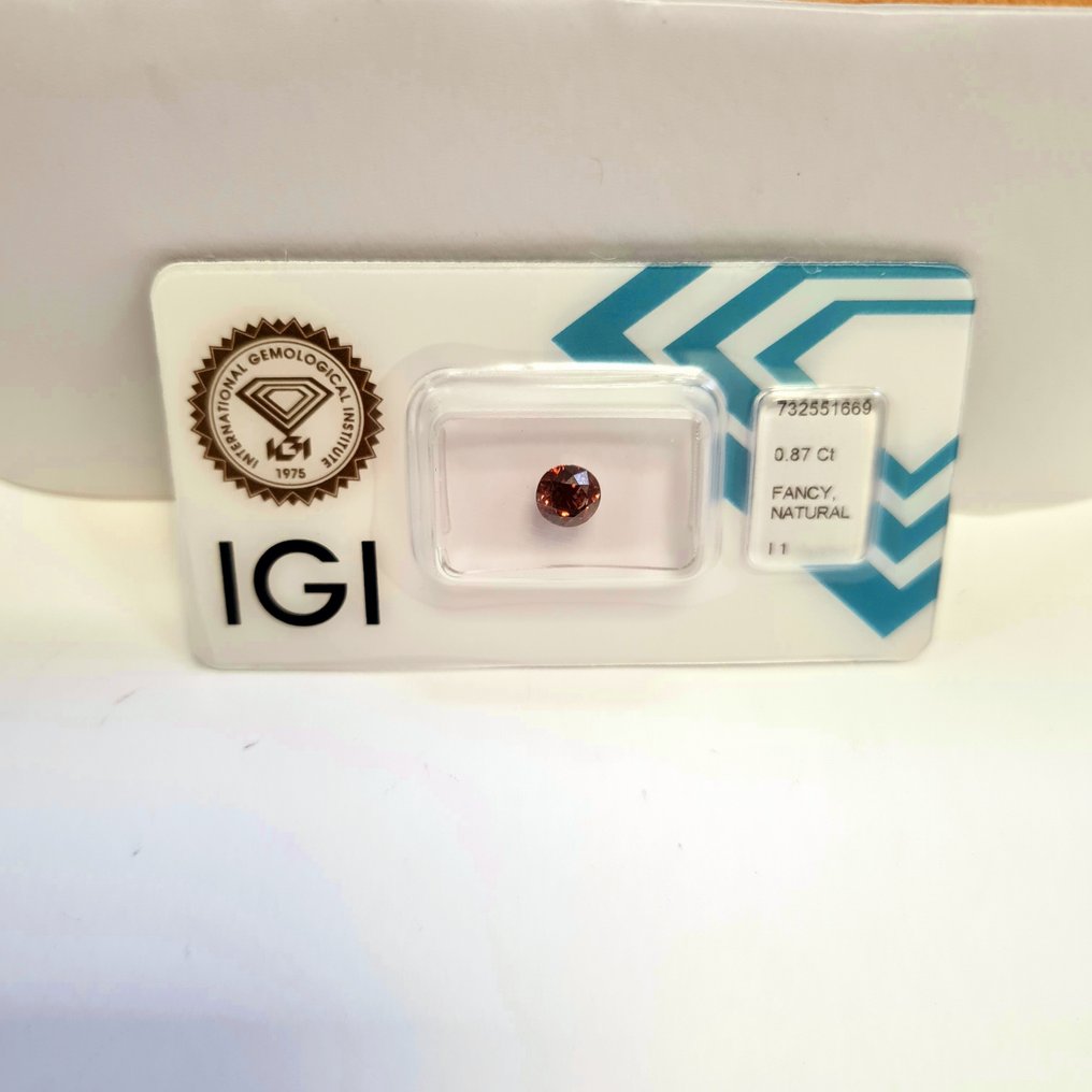 没有保留价 - 1 pcs 钻石  (天然色彩的)  - 0.87 ct - 圆形 - Fancy deep 棕色, 橙色 - I1 内含一级 - 国际宝石研究院（IGI） #4.3