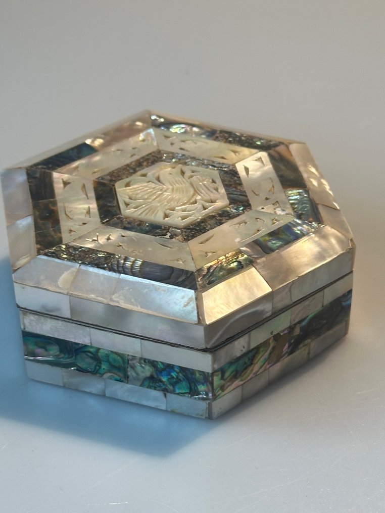 Doboz - Parelmoer, hout, stof, jade, messing. - Két ékszerdoboz #3.2