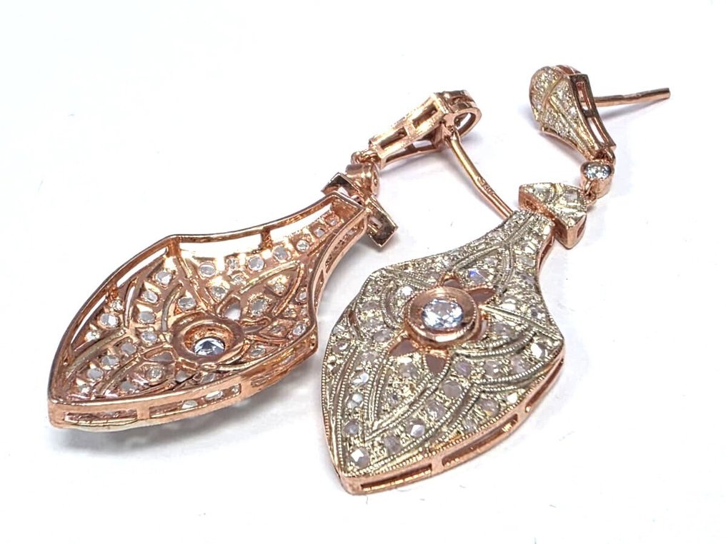 χωρίς τιμή ασφαλείας - Σκουλαρίκια - 9 kt. Ροζ χρυσό, Ασημί Τοπάζιο - Διαμάντι #4.3