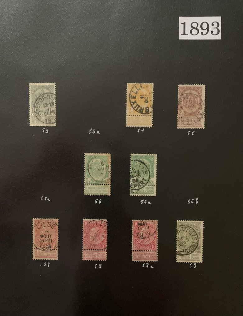 Belgio 1865/1960 - Collezione di francobolli timbrati e non usati su supporto nero. #4.3