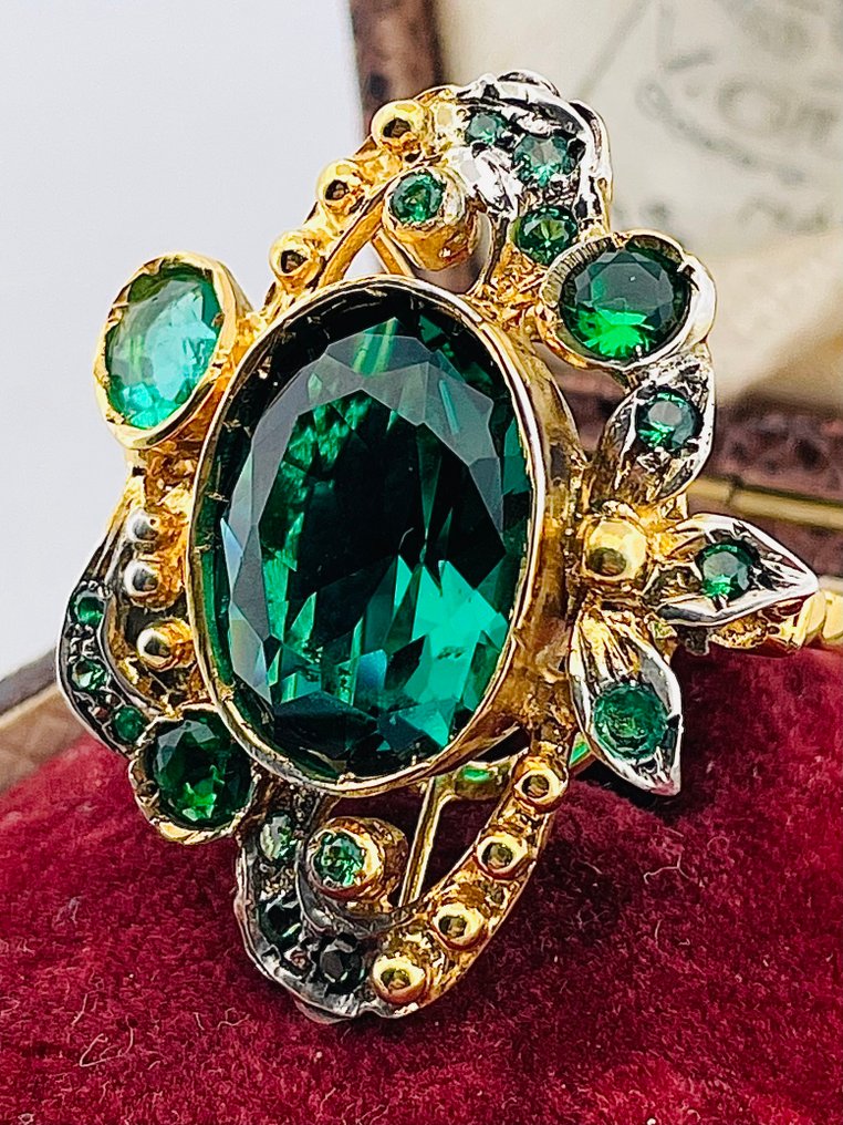 没有保留价 - 戒指 - 9 kt. 黄金, 银 祖母绿 - 祖母绿 #2.1