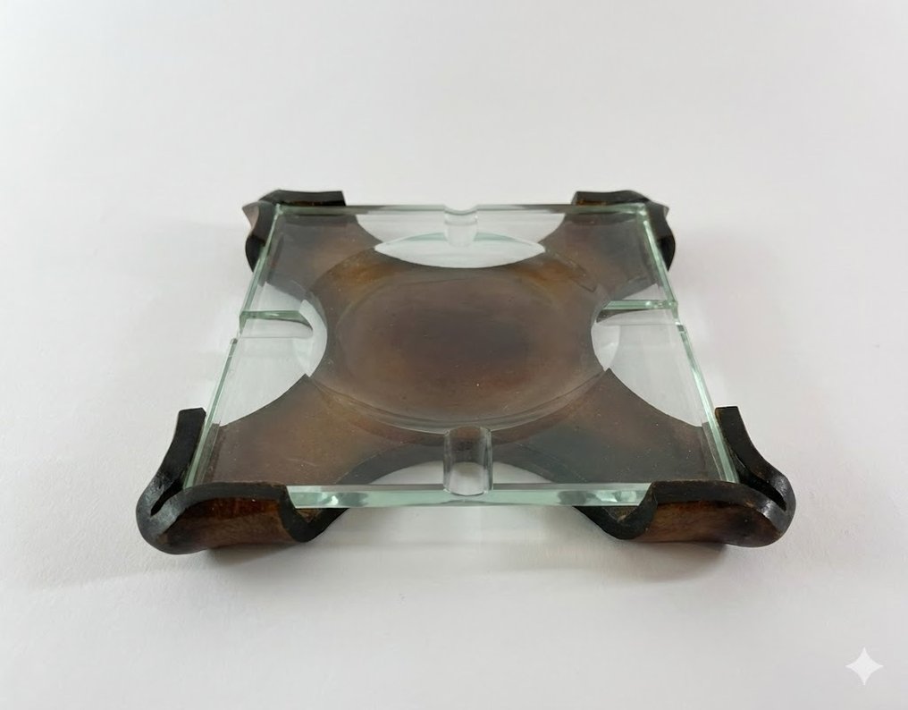 烟灰缸 - 磨光水晶皮革 - 70年代，意大利 - 设计 #3.2