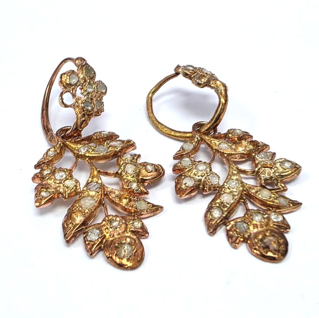 没有保留价 - 耳环 - 9 kt. 黄金, 银 钻石 (天然)  #1.0